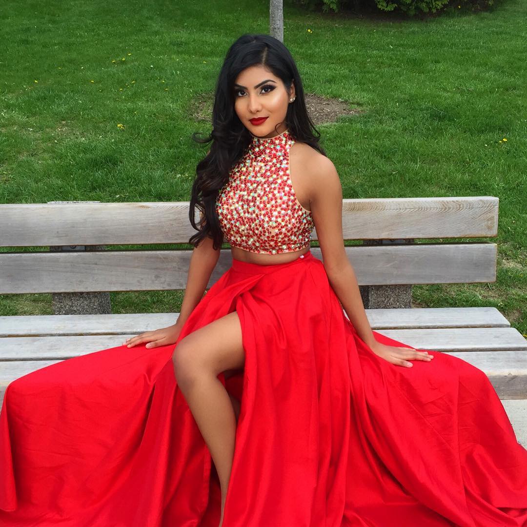 two piece red prom dresses