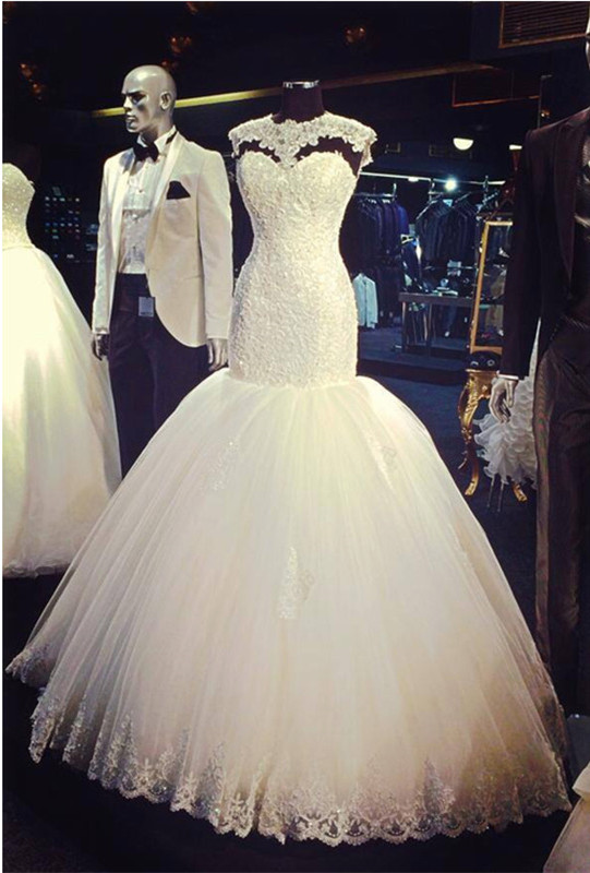 Vintage Wedding Dress,cap Sleeves Wedding Dress,lace Mermaid Wedding Dress 2016