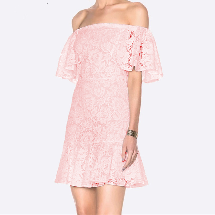 Off-the-shoulder Lace Short Prom Dress, Cocktail Dress, Homecoming Dress With Ruffle Detailing