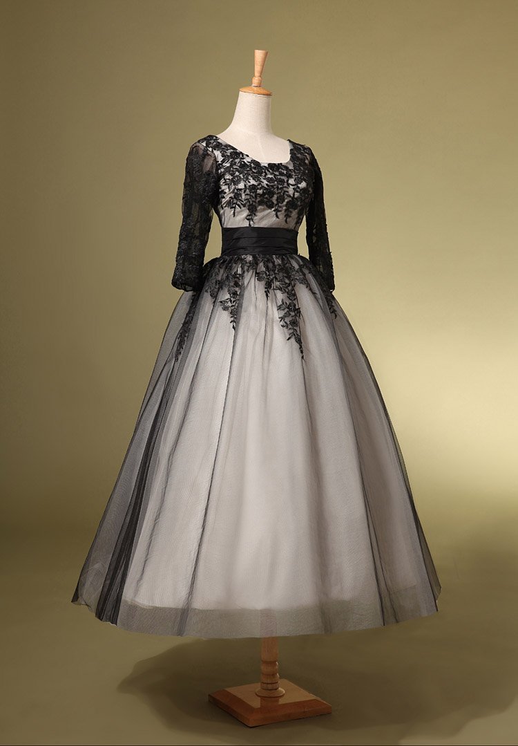 Elegant Tea Length Wedding Dresses Vintage 1950s Style on