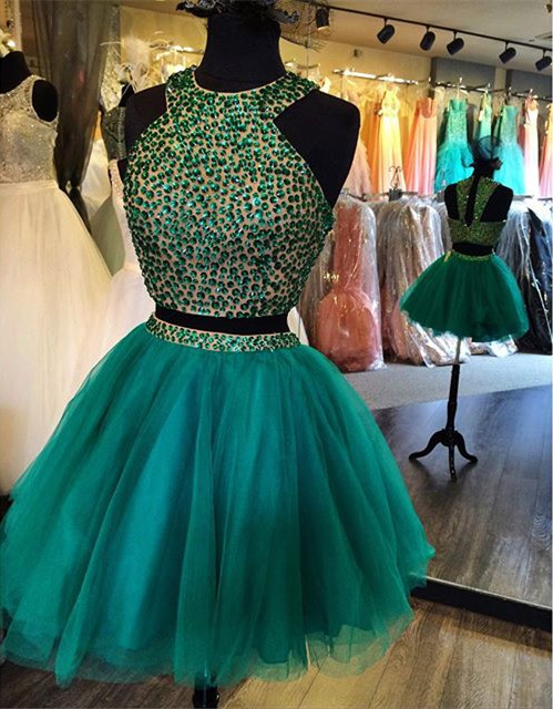 Gorgeous Beaded Top Short Two Piece Homecoming Dress 2016 Elegant Prom Gowns