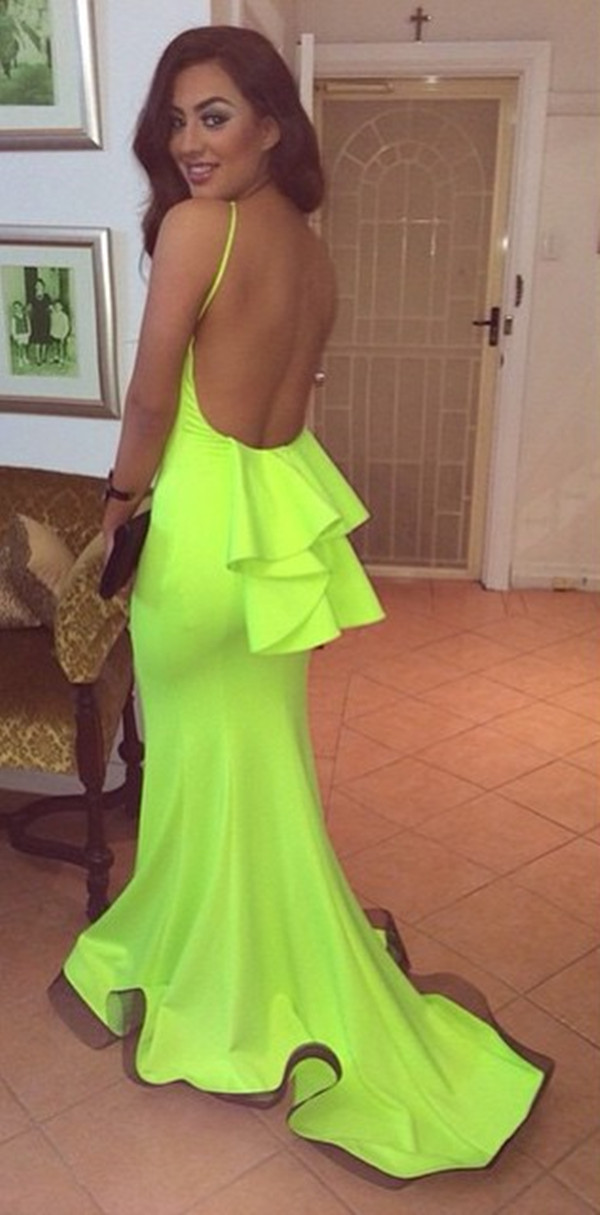lime green open back long jersey mermaid prom dresses 2016 sexy evening gowns