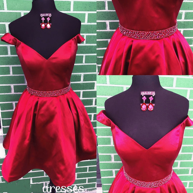 Lace V Neck Cheap Burgundy Homecoming Dresses 2018, CM458 main image 1
