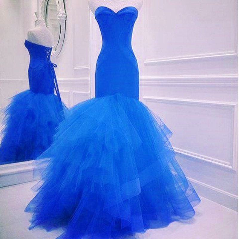 Sweetheart Bodice Corset Organza Ruffles Mermaid Prom Dresses 2016 Elegant Formal Evening Gowns