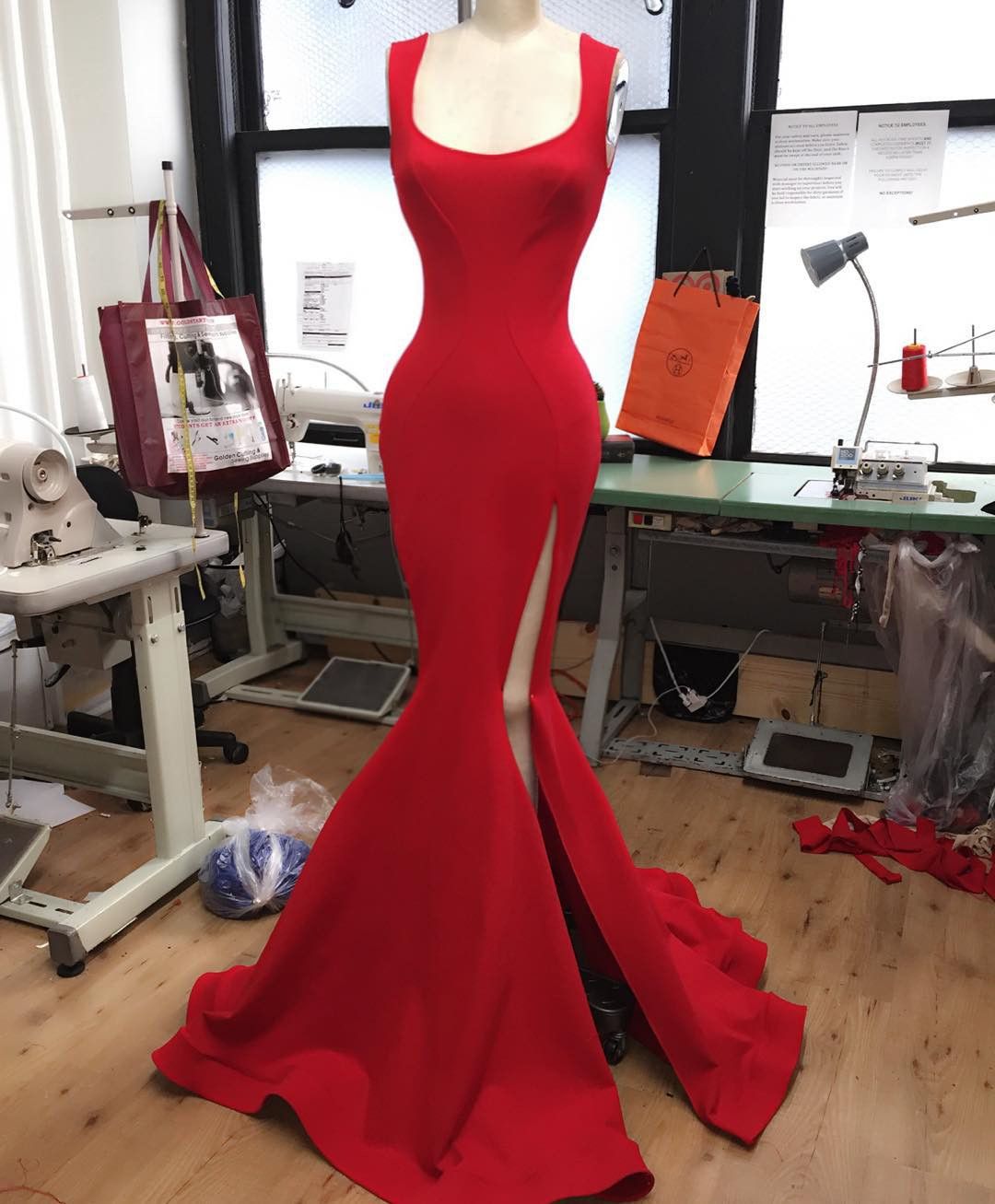 open lace back dress Luuvis Gorgeous Red Spaghetti Straps Mermaid Long Beaded Prom Dress main image 0