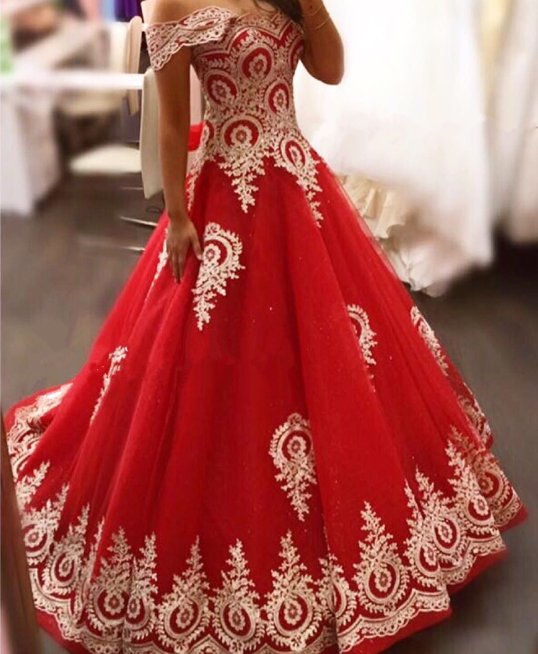 Gold Lace Appliques Prom Dress,red Evening Gowns,elegant Bride Dress,prom Dress 2017,wedding Dress 2017