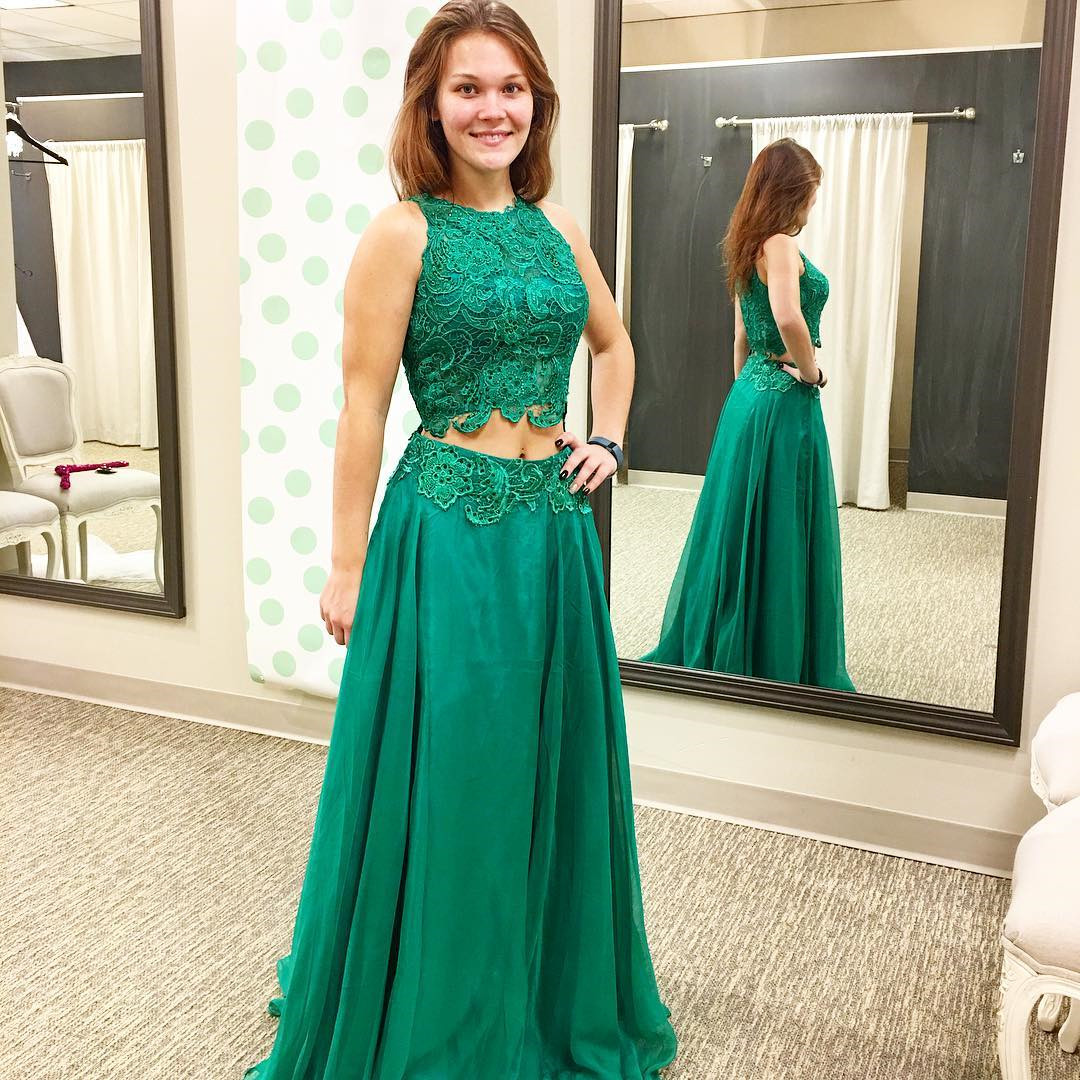 Green Prom Dress,two Piece Prom Dresses,2 Piece Prom Gowns,prom Dresses 2017