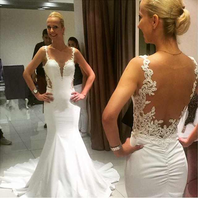 jersey prom dresses 2017 Sexy Open Back White Mermaid Evening Gowns Long Lace Appliques Nail Shape_Oval