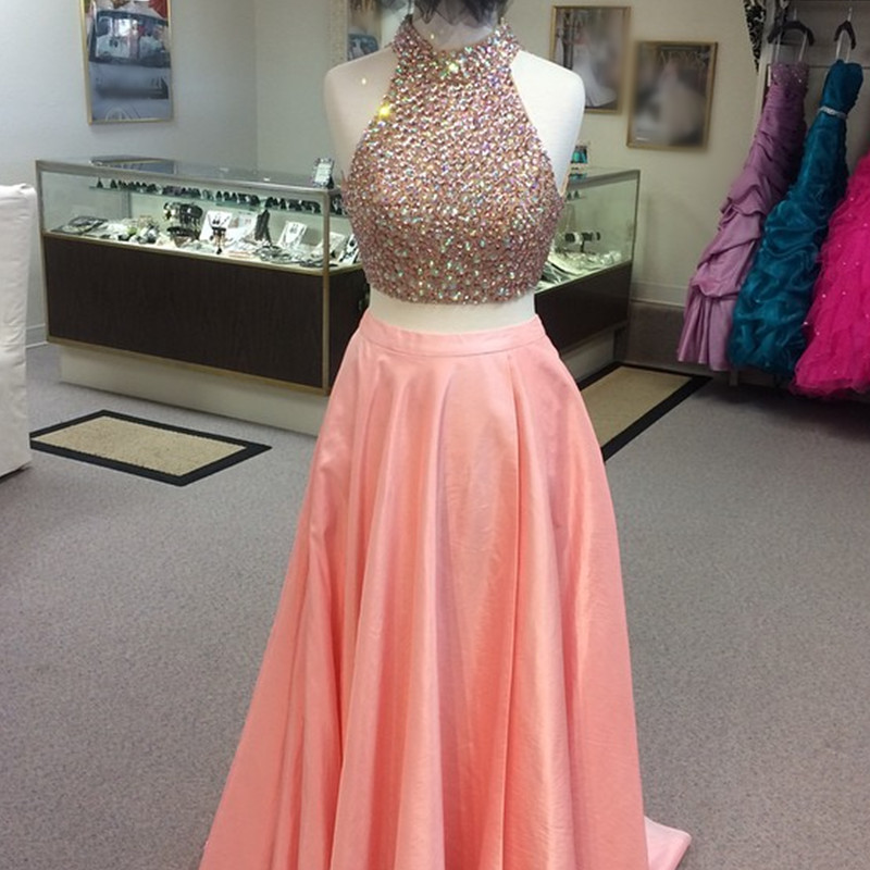 Coral Two Piece Prom Dress