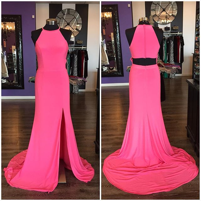 Long Jersey Coral Pink Mermaid Prom Dresses With Slit 2017 Sexy on Luulla