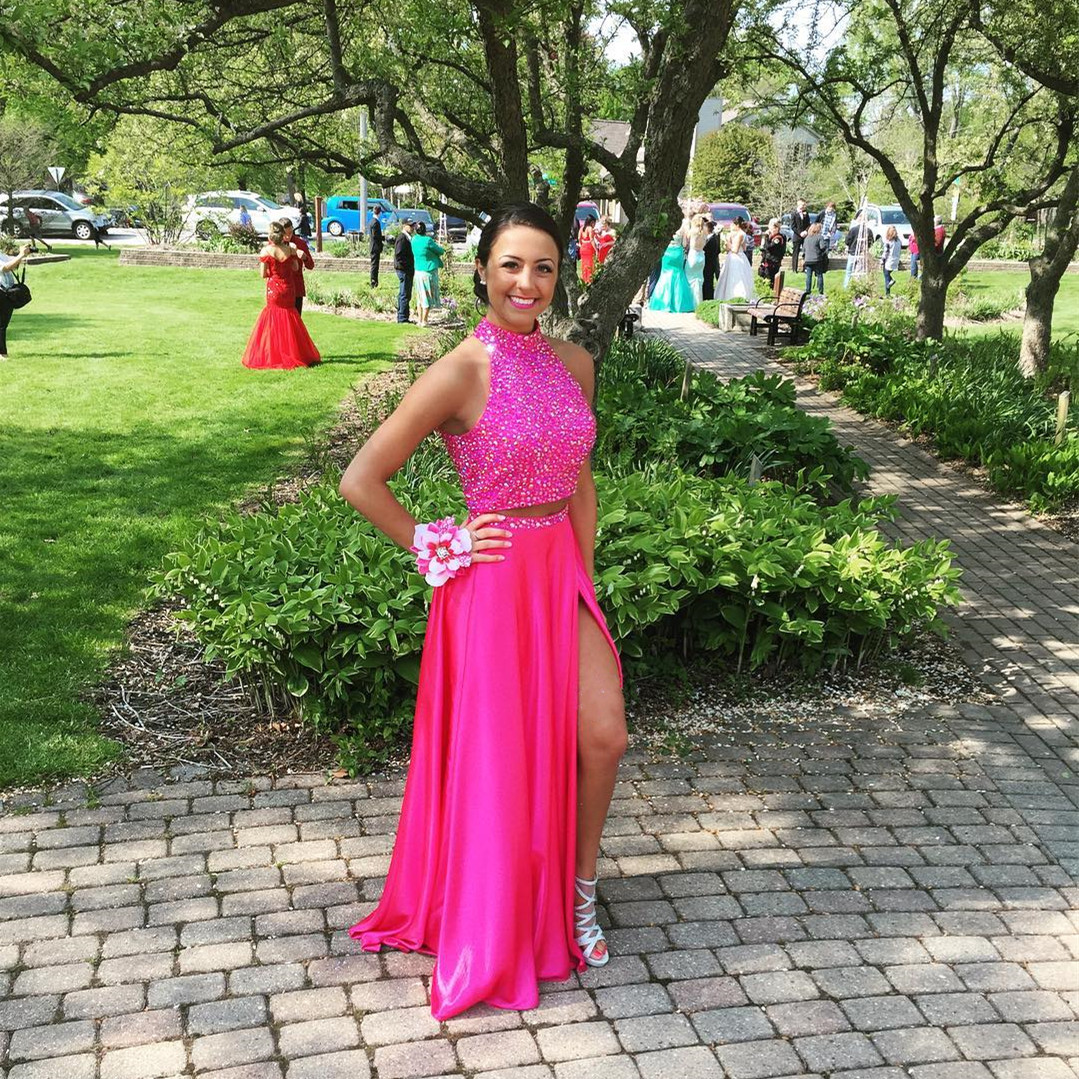 Hot pink two shop piece prom dress