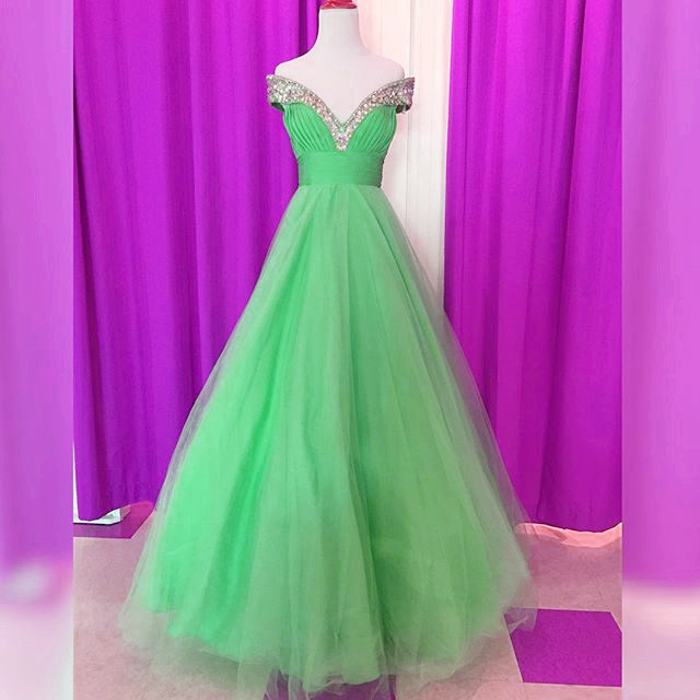 Off Shoulder Crystal Beaded Ballgown