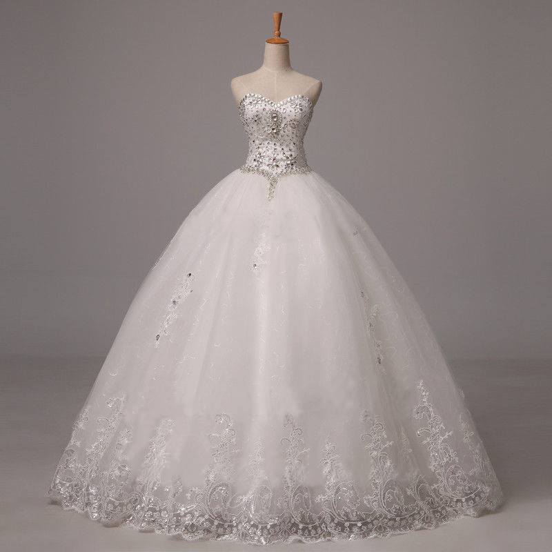 White Lace And Crystal Embellishments Wedding Gown Featuring Sweetheart ...