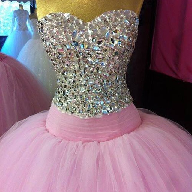 Custom Made Pink Sweetheart Neckline Tulle Floor Length Ball Gown, Prom Dress With Crystal Beading