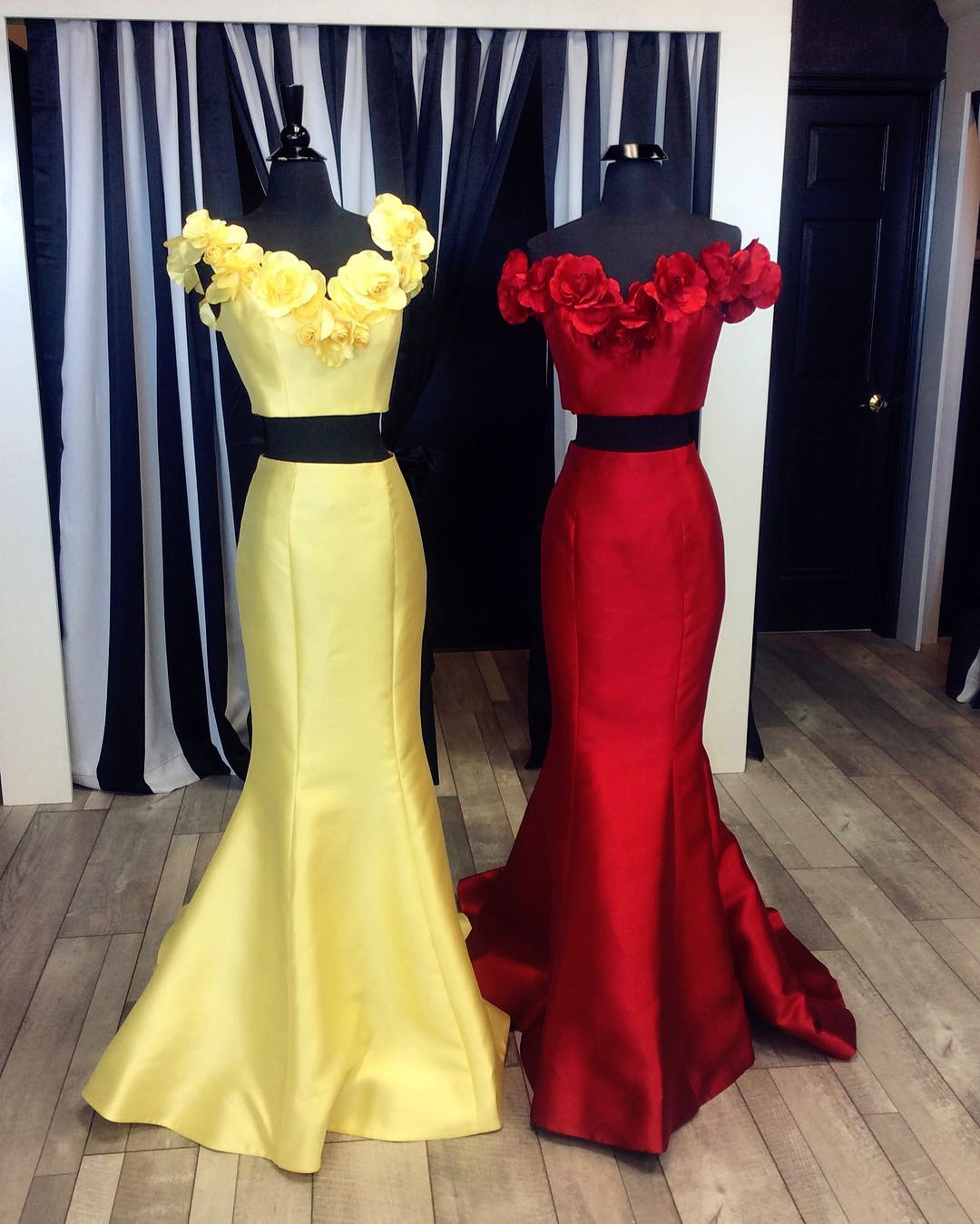 Two Piece Prom Dresses,satin Prom Gowns,flower Prom Dress,sexy Long Party Dress,off The Shoulder Dress,elegant Prom Dress 2017,mermaid Prom Dress