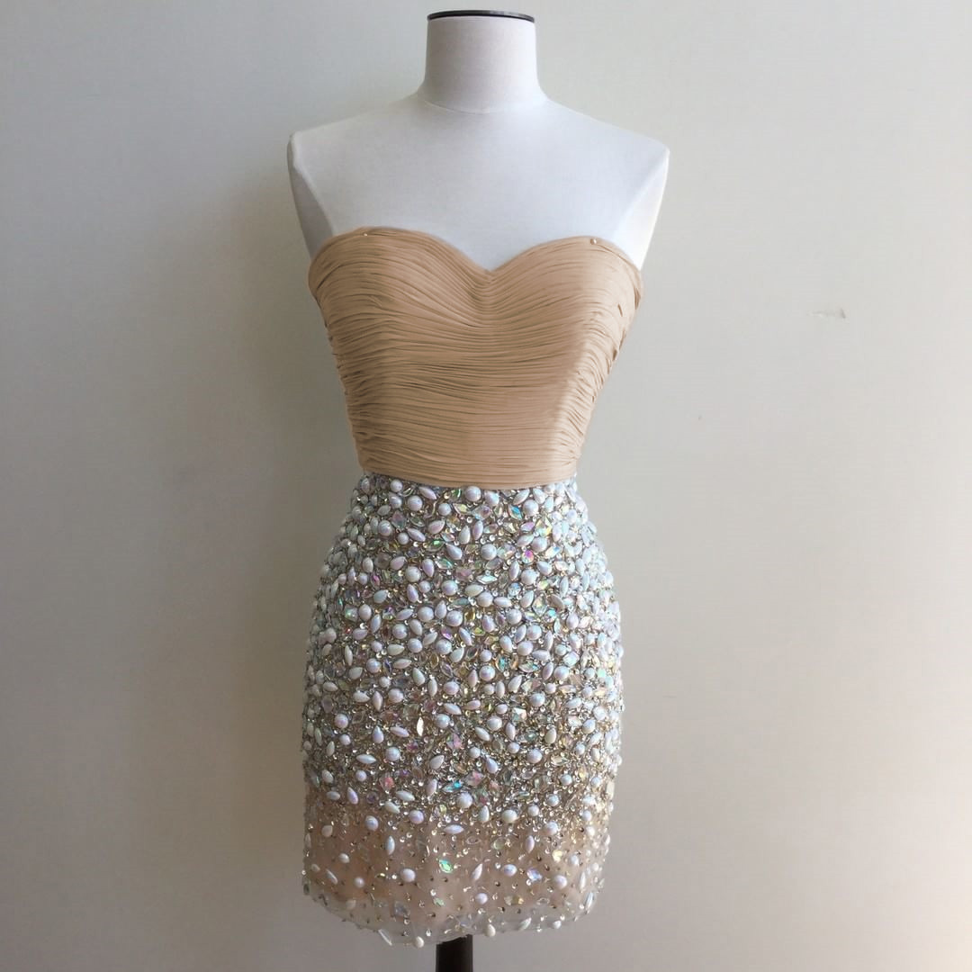 sheath prom dress,short prom dress 2017,homecoming dress 2017,pearl beaded cocktail dress,luxury cocktail dress,women's party dress