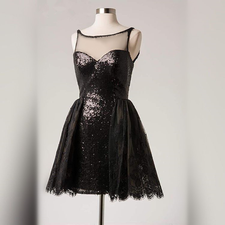 slim fit dress slacks A-Line Sweetheart Black Sequin Lace Short Homecoming Dresses VK24082801 –  Vickidress