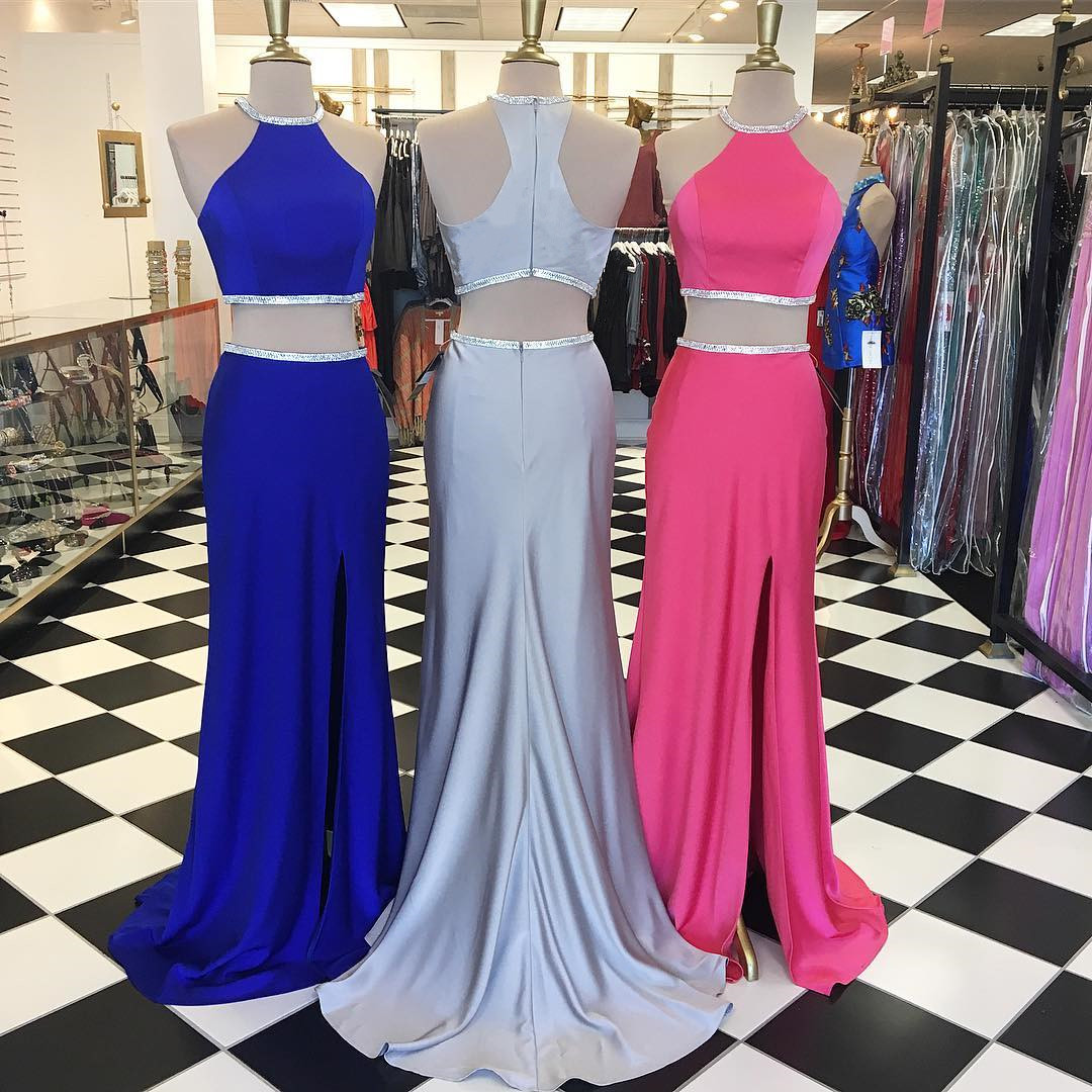 two piece prom dress,mermaid prom dress,prom dresses 2017 long,2 piece prom gowns,slit dress,sexy prom gowns