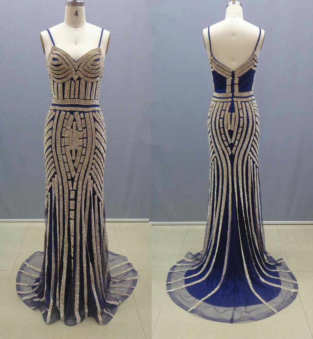 Navy Blue Mermaid Tulle Sweetheart Prom Dresses LBQ1303