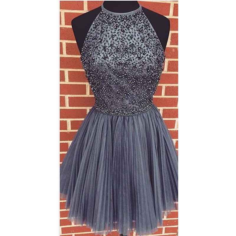 Halter Homecoming Dress,tulle Homecoming Dress,short Prom Dresses 2017,silver Homecoming Dress