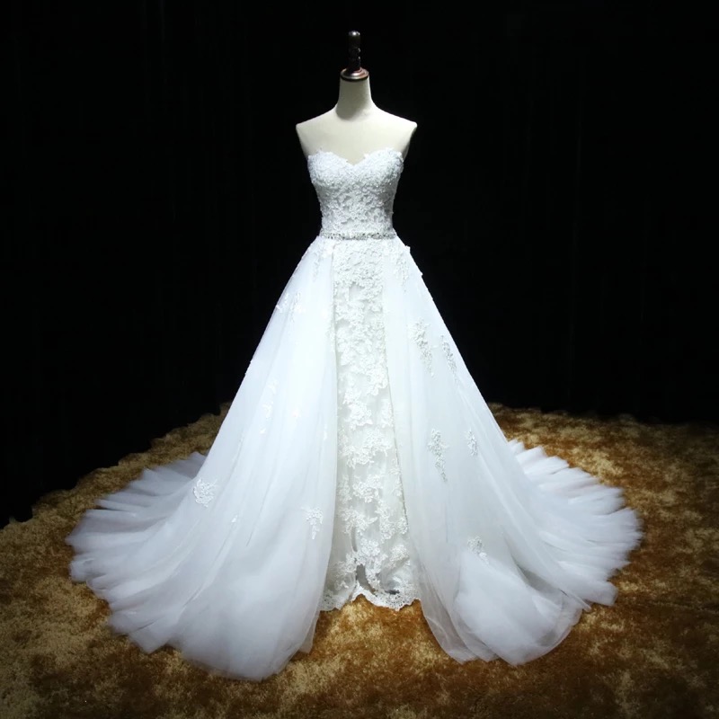 real sample wedding dress,lace mermaid wedding dresses,detachable skirt wedding dresses,sexy wedding dresses 2017