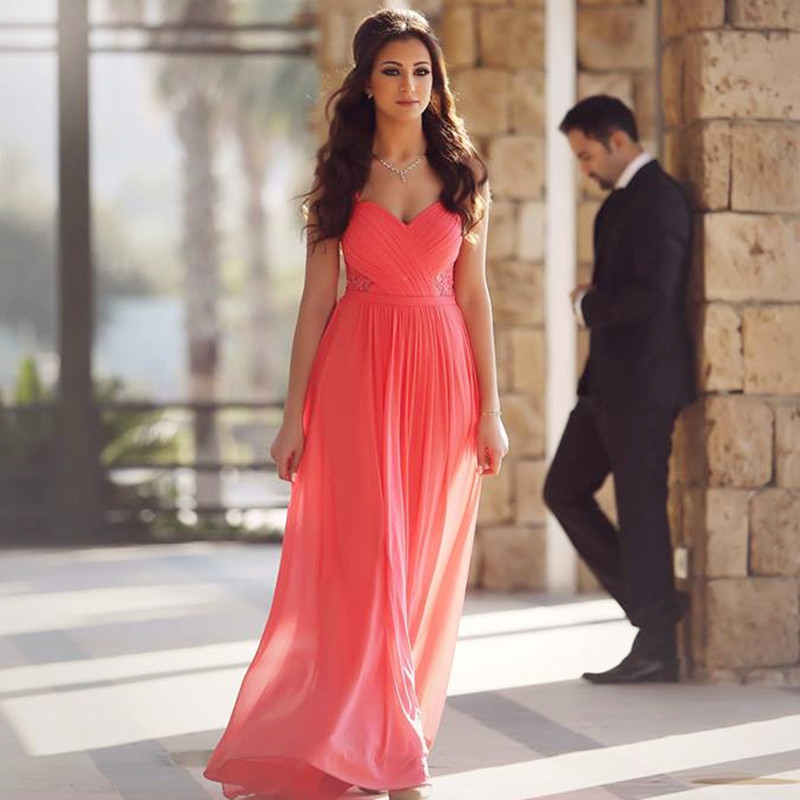 Coral Pink Prom Dress,chiffon Evening Dress,elegant Evening Gowns,long Formal Dress,sweetheart Dresses