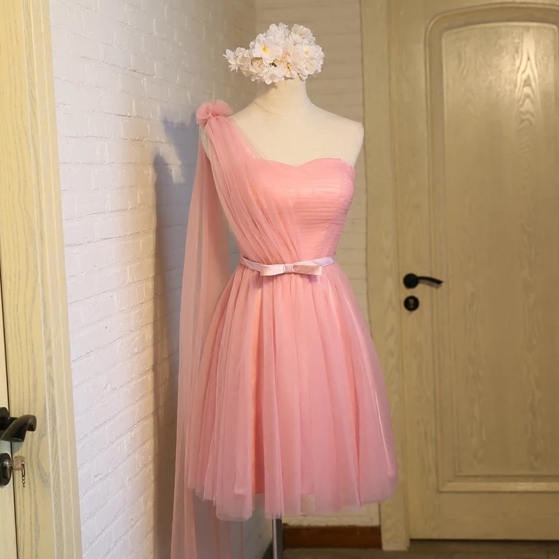 Pink Party Dress,short Cocktail Dresses,one Shoulder Bridesmaid Dresses,short Mini Prom Dresses