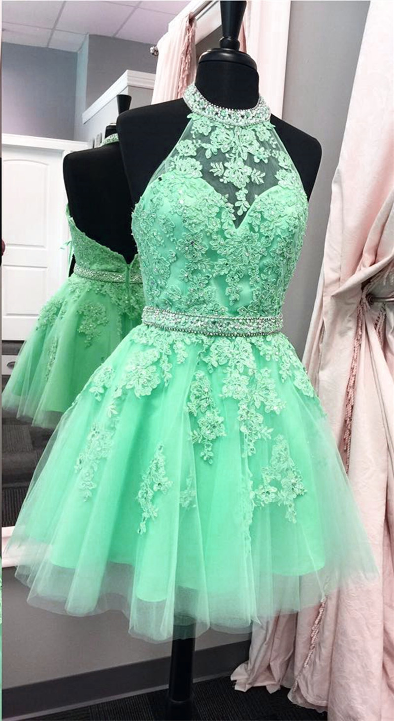 Halter Homecoming Dress,tulle Homecoming Dress,short Prom Dresses 2017,lace Homecoming Dress,elegant Party Dress