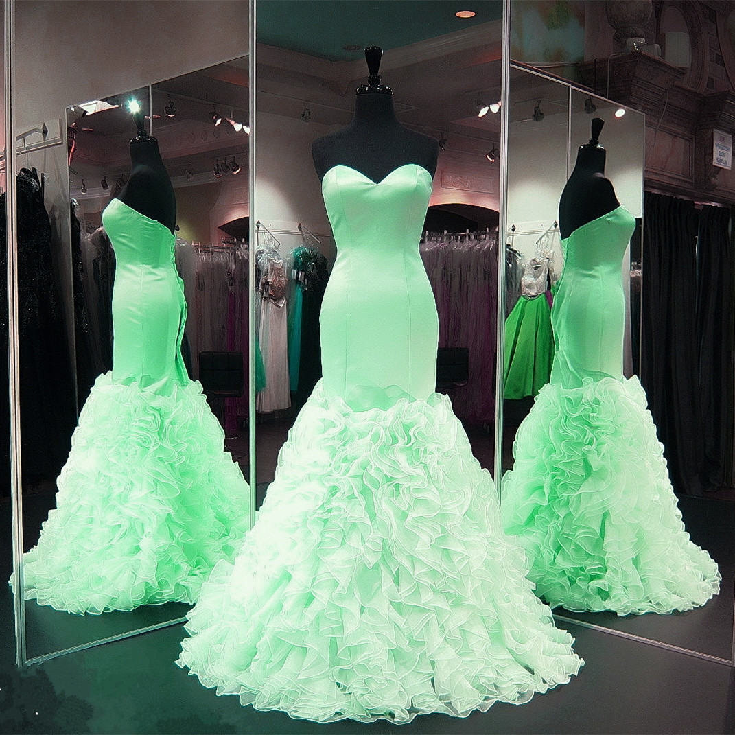 Mint Green Prom Dress Mermaid Prom Dress Mermaid Evening Gowns Sweetheart Dresses Ruffles Dress Sexy On Luulla