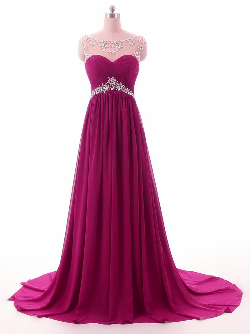 Beading Long Purple Chiffon Prom Dresses 2017 Custom Made Evening Gowns