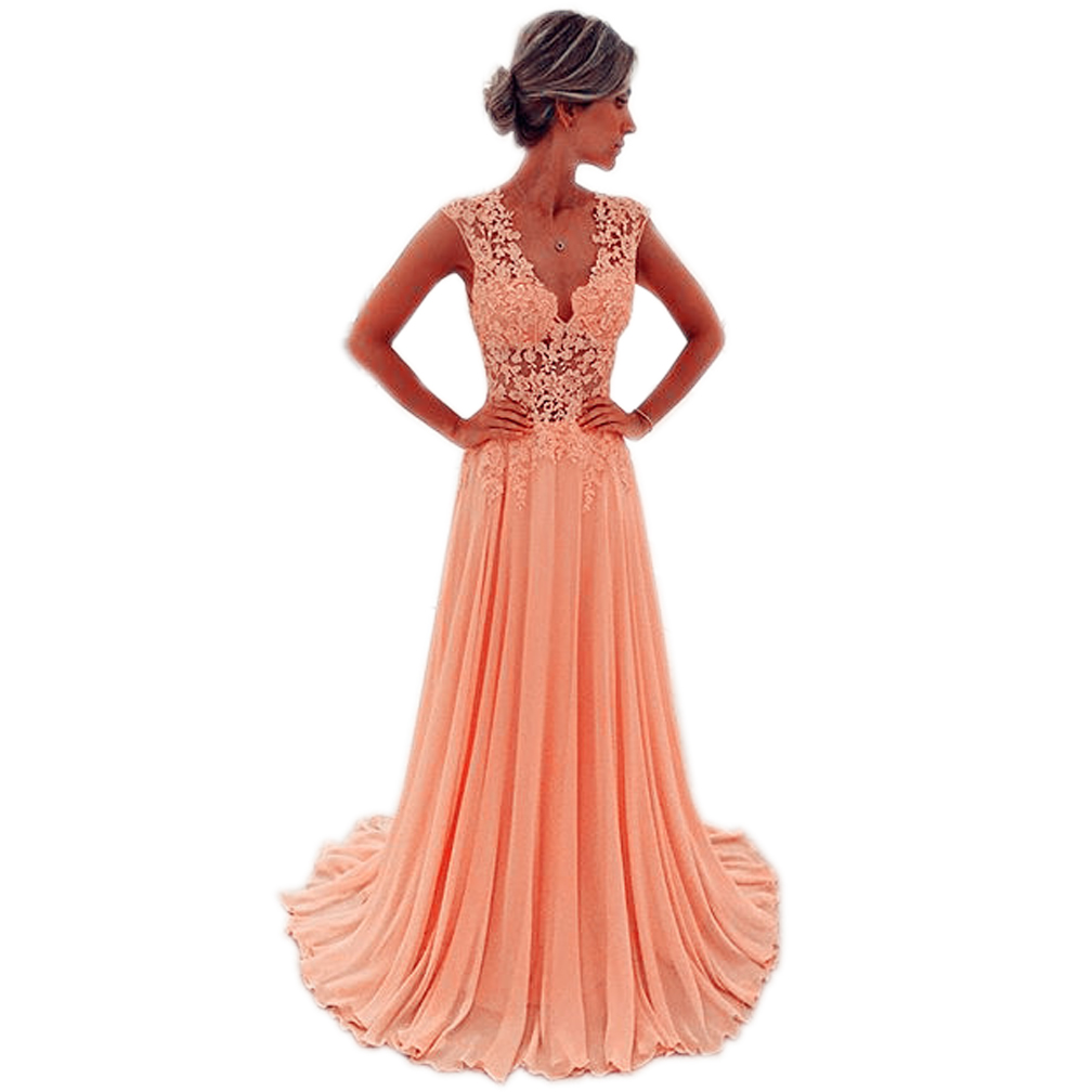 Coral Pink Prom Dresses,v Neck Prom Gowns,chiffon Prom Dresses,long Formal Dresses,chic Evening Gowns