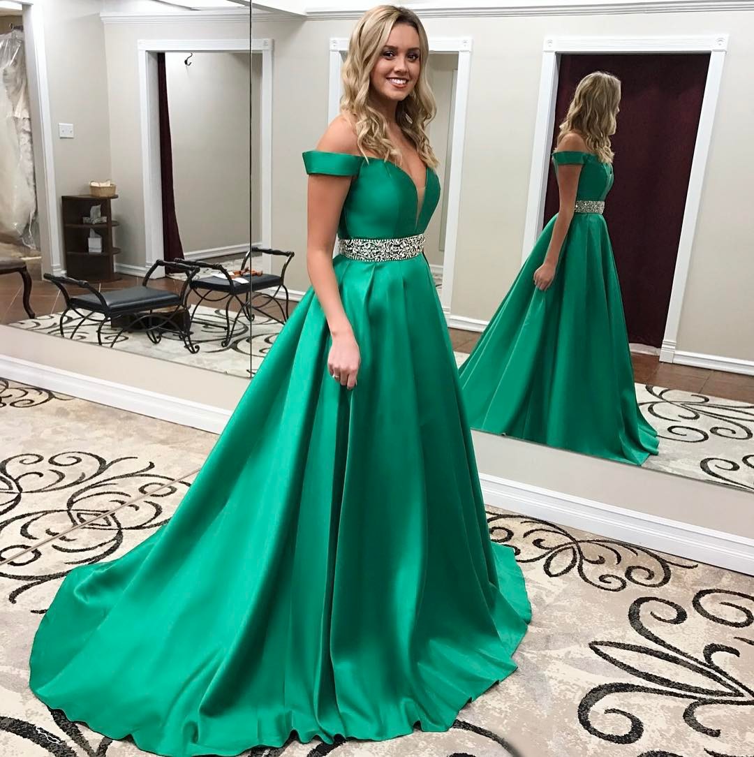 Off The Shoulder Long Satin Prom Dresses Ball Gowns 2017