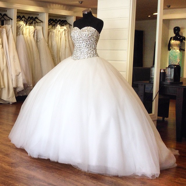 Crystal Beading Sweetheart Organza Ball Gowns 2017 Princess Bridal Dress