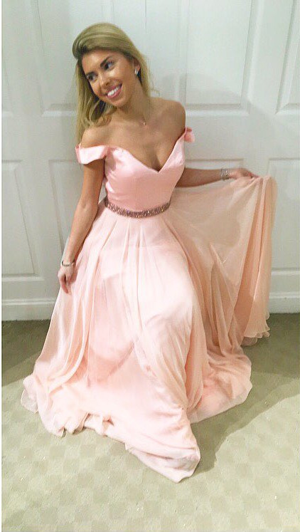Blush Pink Prom Dresses,chiffon Prom Dresses,off The Shoulder Evening Gowns,sexy Prom Dresses 2017