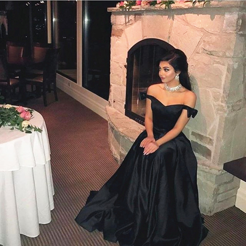 Satin Prom Dresses,black Evening Gowns,ball Gowns For Women,bow Dresses,long Formal Dresses,black Party Dress