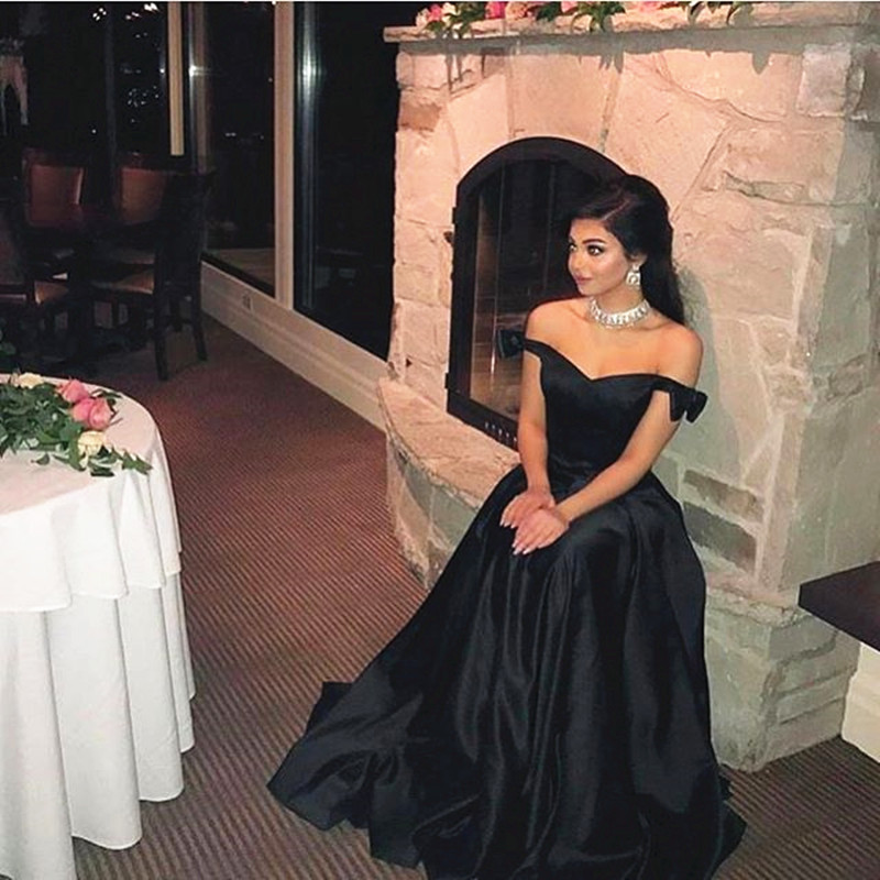 Satin Prom Dresses black Evening Gowns ball Gowns For Women bow Dresses long Formal Dresses black Party Dress