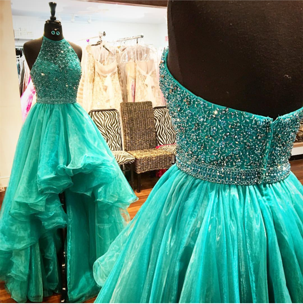 Green Prom Dress high Low Prom Dress front Short Long Back Prom Dress party Dress beaded Prom Dress on Luulla