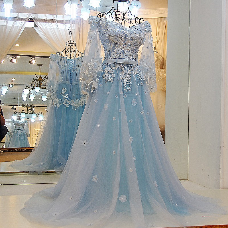 Light Blue Wedding Dresses Lace Wedding Gowns Elegant Prom Dress Ball Gowns Prom Dress 2017 On