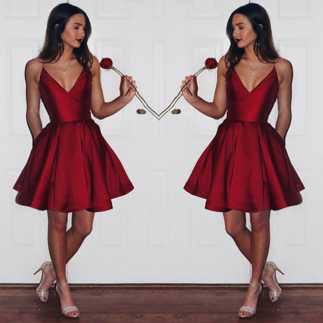 Burgundy Homecoming Dresses,short Prom Dresses,satin Gowns,short Cocktail Dress,prom Dress 2017