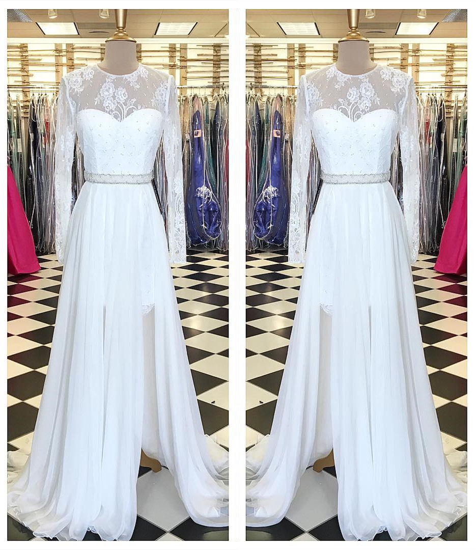 white long sleeve evening dress