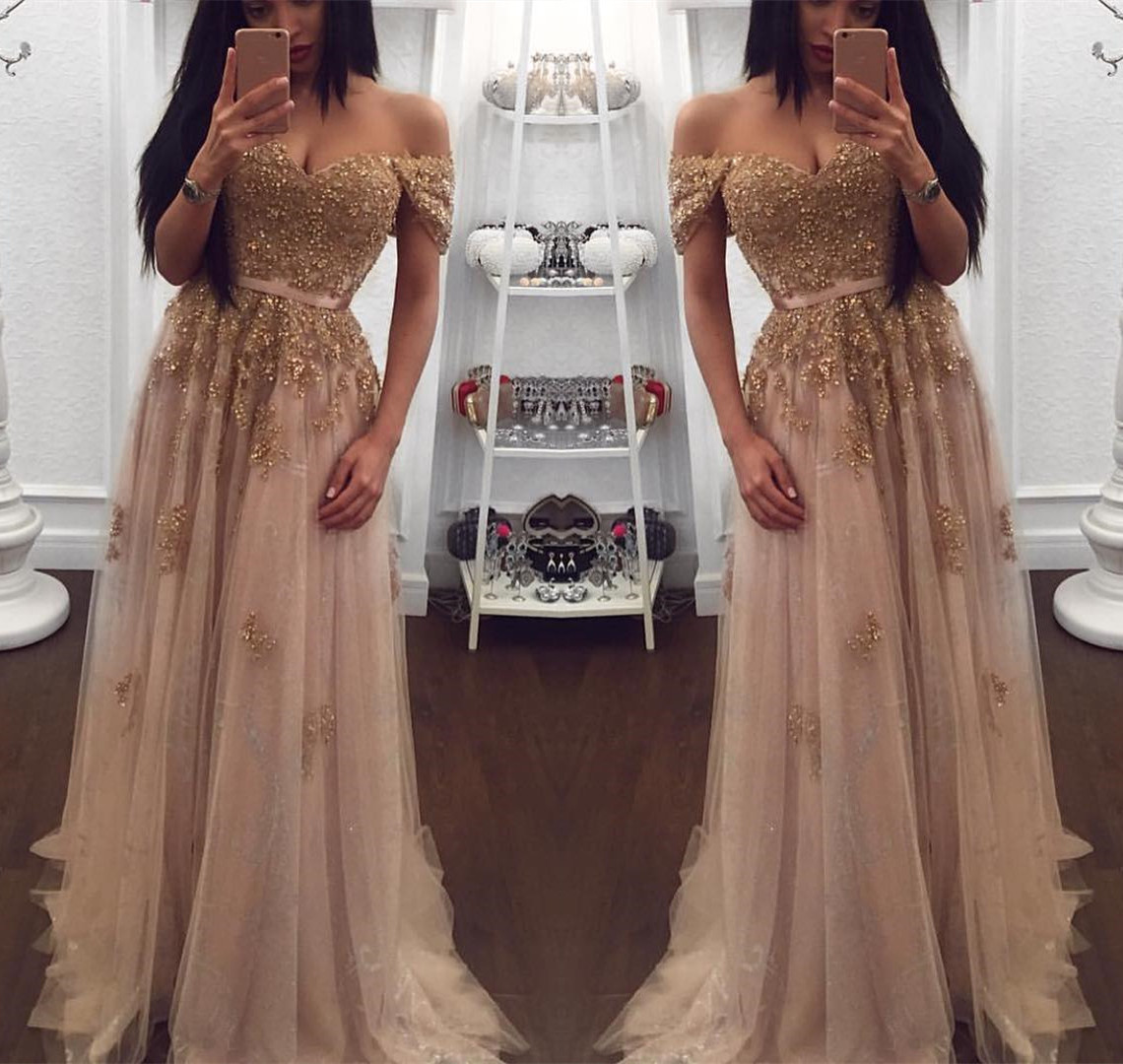 Champagne Evening Gowns,tulle Prom Dress,sweetheart Dress,long Bridesmaid Dresses,lace Appliques Dress