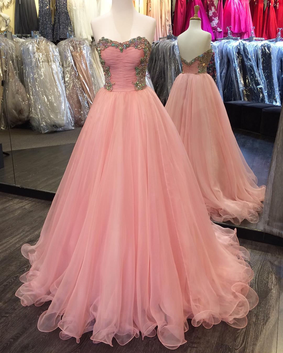 Strapless Prom Dress,organza Dresses,pink Prom Dresses,coral Prom Dress,ball Gowns Prom Dresses 2017