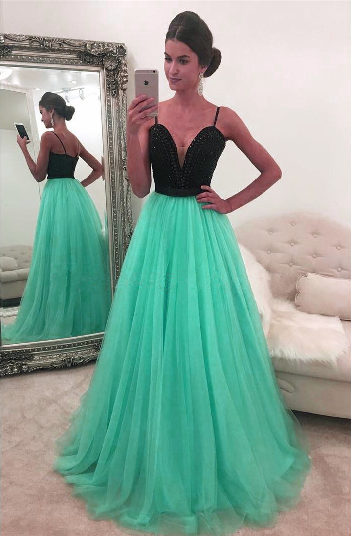 black and teal prom dress