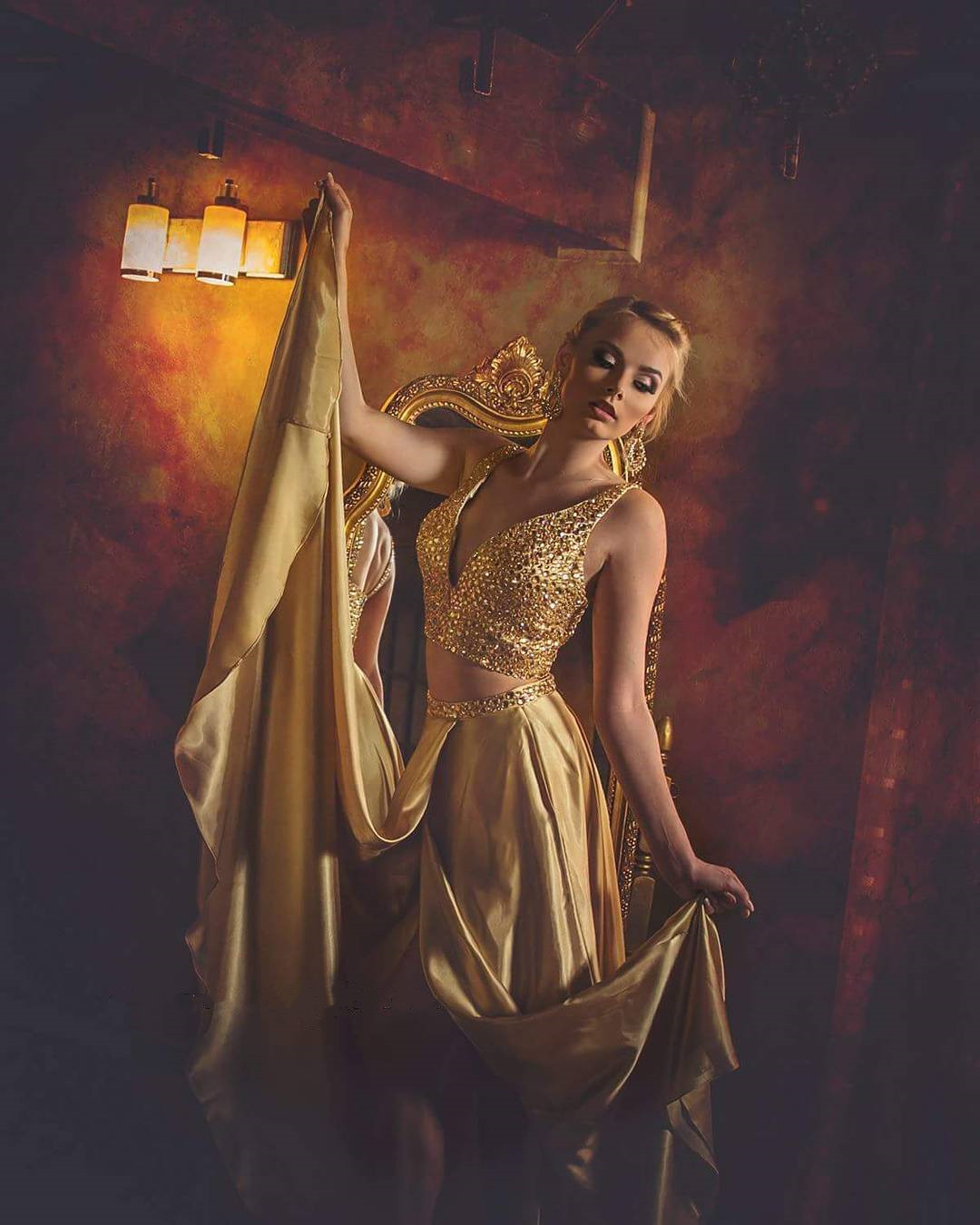 gold prom dresses 2017 Dress,two Piece Prom Dress,slit Prom Dress,long Evening Dress,sexy Prom Sherri hill