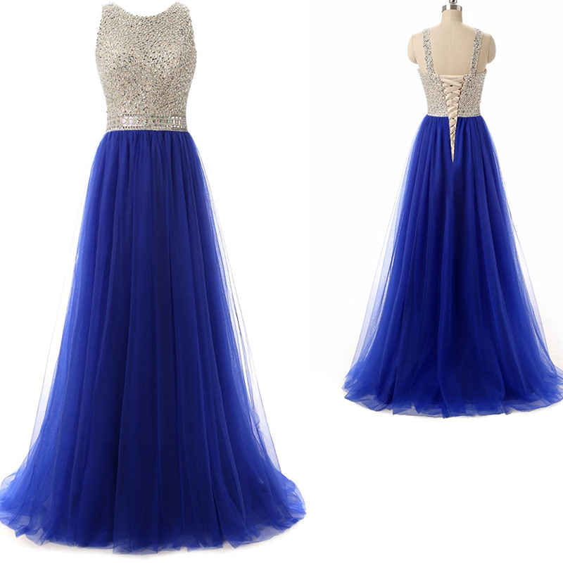 Royal Blue Prom Dress,tulle Evening Gowns,sexy Prom Dresses,prom Dresses 2017,beaded Evening Gowns