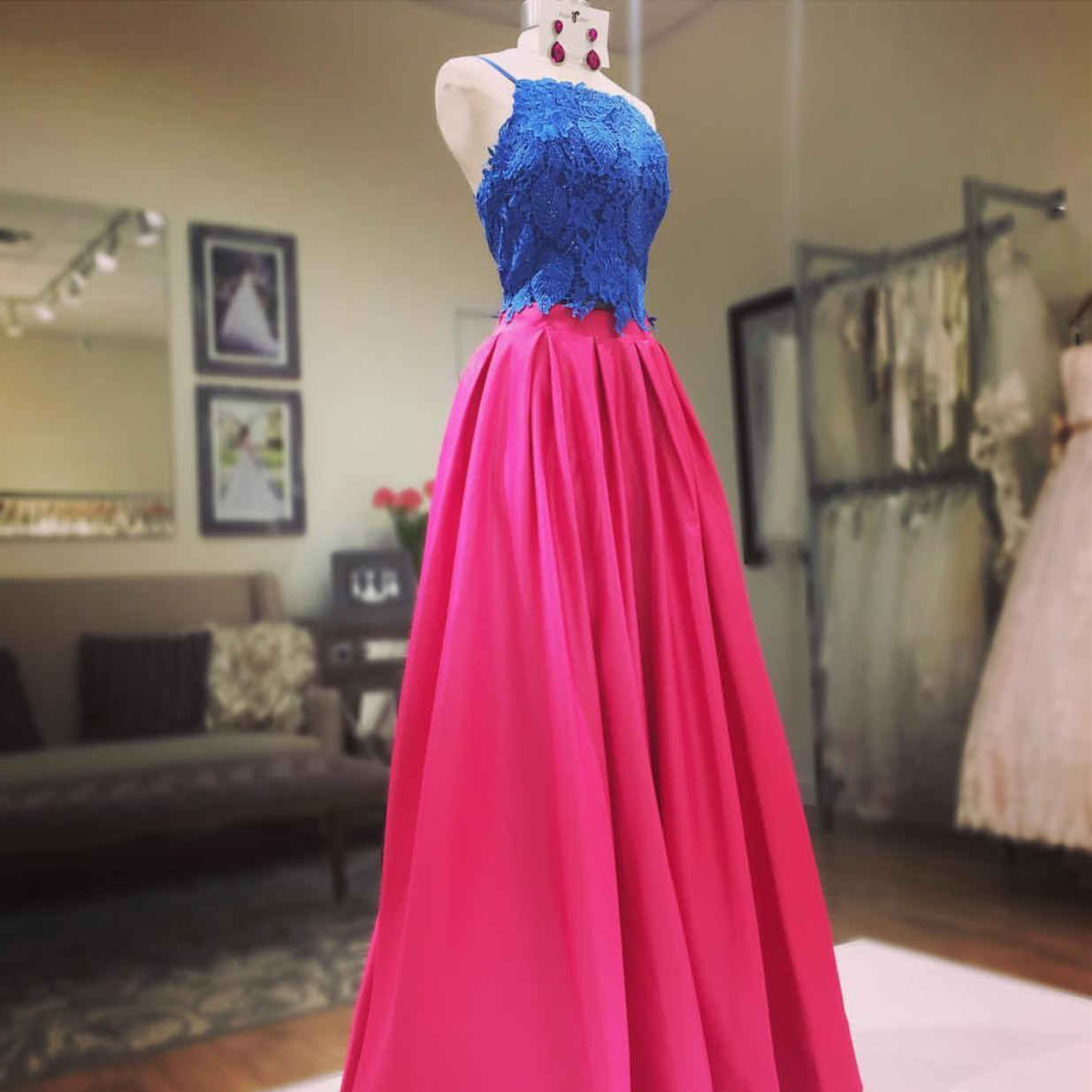 Two Piece Prom Dress,satin Dress, 2 Piece Prom Gowns,prom Dresses 2017,lace Crop Top Dresses