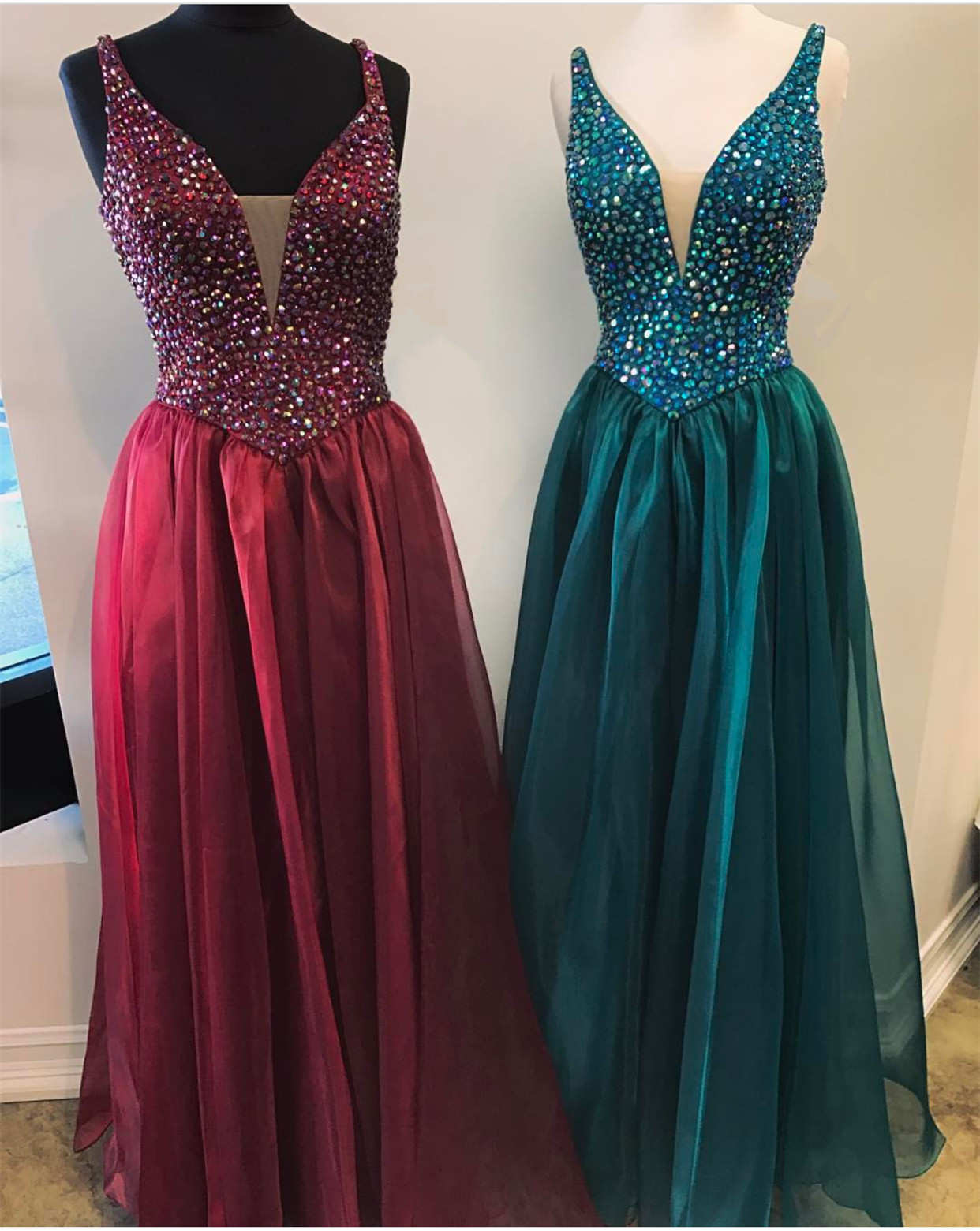 Burgundy Prom Dress,emerald Green Prom Dress,crystal Beaded Prom Long Dresses 2017