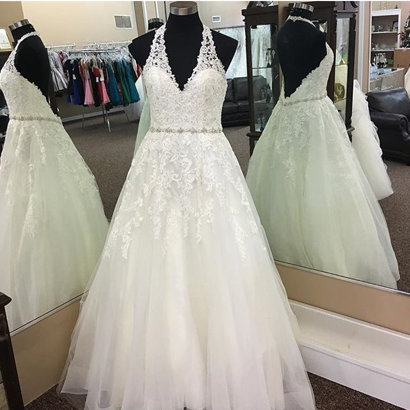 Halter Wedding Dresses ,Lace Wedding Dress,Princess Bride Dress,Sexy Wedding Gowns 2017