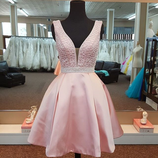 Blush Pink Homecoming Dresses, V Neck Dress,short Cocktail Party Dress,sexy Prom Gowns 2017