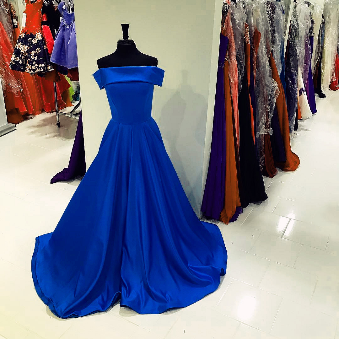 Strapless Prom Dresses,satin Evening Gowns,royal Blue Ball Gowns,sexy Long Party Dress